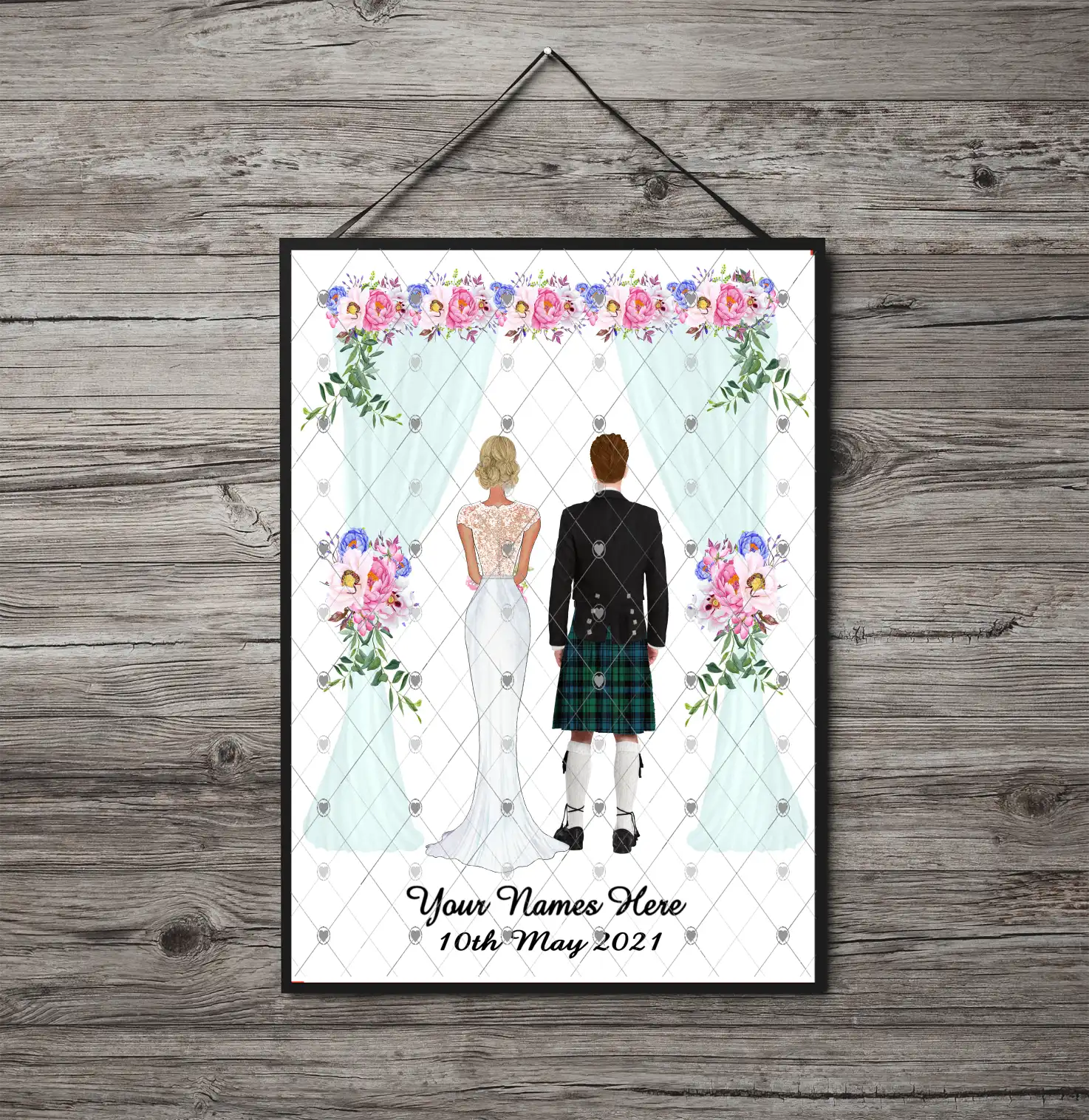 Scottish Bride & Groom Personalised Print,Bride and Groom